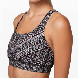 Lululemon sz 6 Energy Bra Tribal Pace White Black excellent pre owned condition